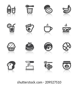 Set of flat icons with reflection about breakfast.