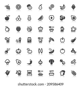 Set of flat icons with reflection about vegan food and drink