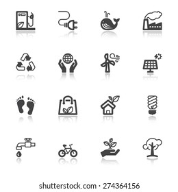 Set of flat icons with reflection about ecology