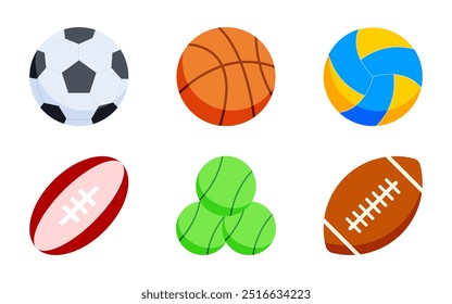 Set of flat icons related to sport ball. Ball Equipment Sports Linear icon collection