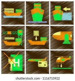 Set of Flat Icons in Shading Style logistics