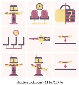 Set of Flat Icons in Shading Style Airport service