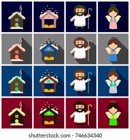 Set of Flat Icons with shadow Christmas