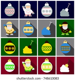 Set of Flat Icons with shadow Christmas design elements