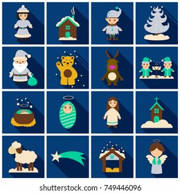 Set of Flat Icons with shadow Christmas
