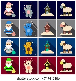 Set of Flat Icons with shadow Christmas