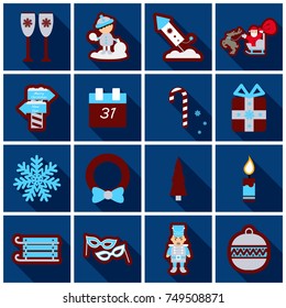 Set of Flat Icons with shadow Christmas design elements