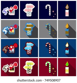 Set of Flat Icons with shadow Christmas design elements