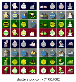 Set of Flat Icons with shadow Christmas design elements