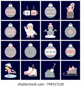 Set of Flat Icons with shadow Christmas design elements