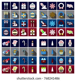 Set of Flat Icons with shadow Christmas design elements