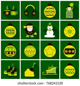 Set of Flat Icons with shadow Christmas design elements