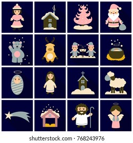Set of Flat Icons with shadow Christmas