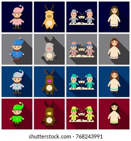 Set of Flat Icons with shadow Christmas