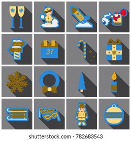 Set of Flat Icons with shadow Christmas design elements