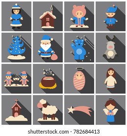 Set of Flat Icons with shadow Christmas