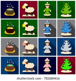 Set of Flat Icons with shadow Christmas