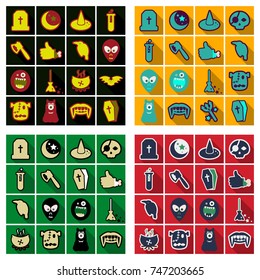 Set of Flat Icons with shadow Happy Halloween design elements