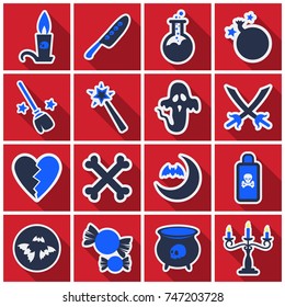 Set of Flat Icons with shadow Happy Halloween design elements