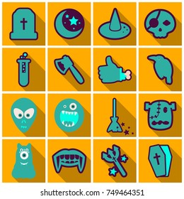 Set of Flat Icons with shadow Happy Halloween design elements