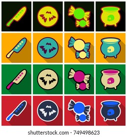 Set of Flat Icons with shadow Happy Halloween design elements