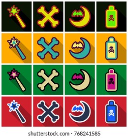Set of Flat Icons with shadow Happy Halloween design elements