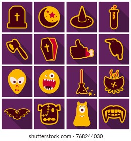 Set of Flat Icons with shadow Happy Halloween design elements