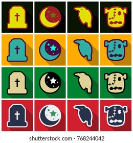 Set of Flat Icons with shadow Happy Halloween design elements