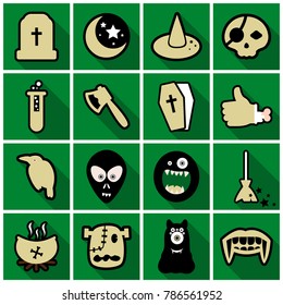 Set of Flat Icons with shadow Happy Halloween design elements