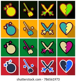 Set of Flat Icons with shadow Happy Halloween design elements