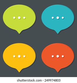 Set of flat icons with shadow. Online status talk speech icons with dots. Different colors.