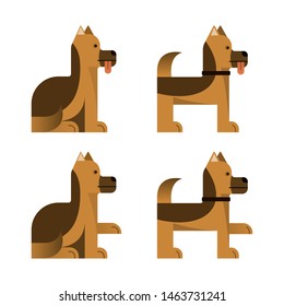 Set of flat icons with sheepdog. Pedigree dog. Sitting and standing. Vector illustration.