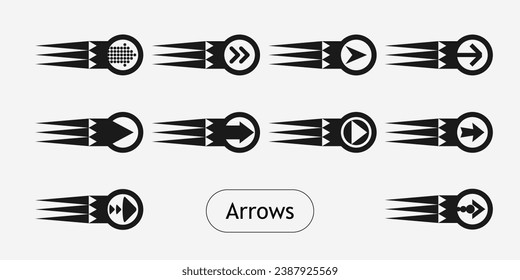 Conjunto de iconos planos, signos, símbolos de flecha para el diseño de interfaz, diseño web, aplicaciones, presentaciones y mucho más