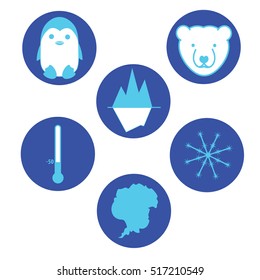 Set of flat icons South pole Antarctica.
