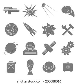 Set of flat icons space. White and gray color