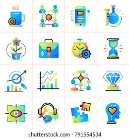 Set of flat icons for startup business. Suitable for print, website and presentation