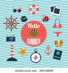 set of flat icons for summer beach holidays