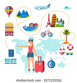 set of flat icons for summer holidays around the world