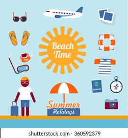 set of flat icons for summer holidays