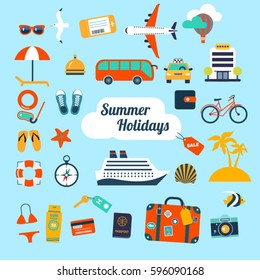 set of flat icons for summer holidays