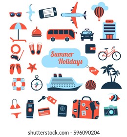 set of flat icons for summer holidays