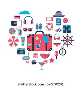 set of flat icons for summer travel