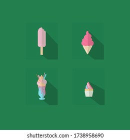 Set of flat icons with a sweet multi-colored ice-cream ,cocktail and mouth-watering muffin.
Created for advertising, textures, patterns and stickers