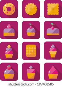 set of flat icons with sweet pastries