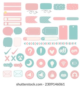 set of flat icons, text box, and tag for web and mobile