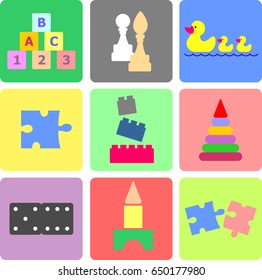 Set of flat icons with toys. 
