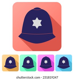Set Flat icons of  traditional authentic helmet of metropolitan British police officers. Vector illustration.