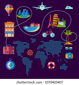 set of flat icons for travel around the world