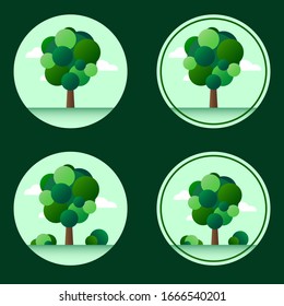 Set of flat icons with tree. Ecology icons. Simple round green icons with plants