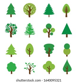 Set of flat icons tree Green trees icons set vector image